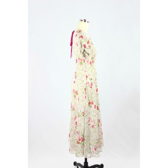 ZARA Off White Floral Star Print Crinkle Chiffon Fit & Flare Midi Dress, Size S - Picture 2 of 15